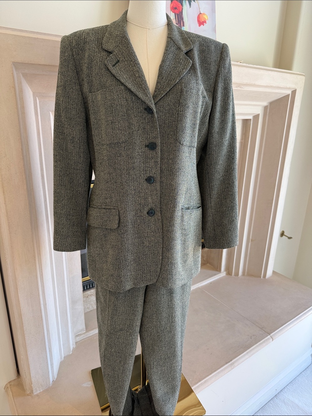 Vintage Jones New York Petite Wool Tweed Pants Suit Mismatched 14P / 10P Gray